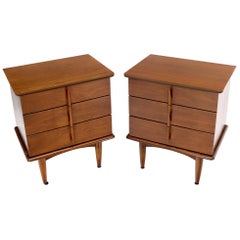 Vintage Pair of Three-Drawer Walnut End Tables Nightstands Small Chests