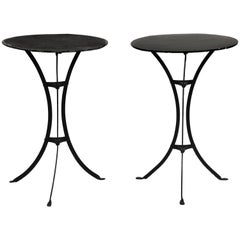 Pair of Three Legged Round Black Metal Side Tables