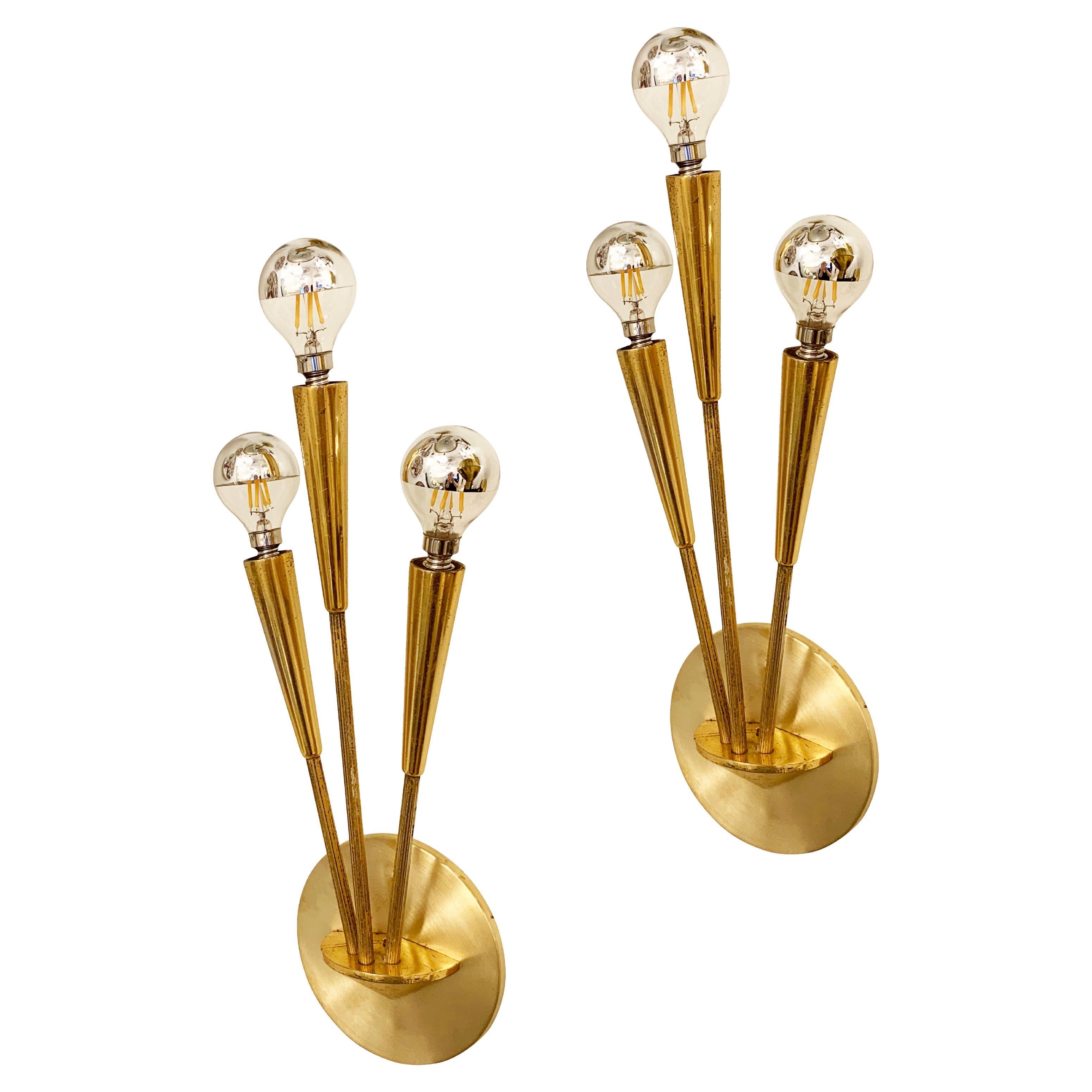 Pair of Three-Light Sconces by Oscar Torlasco for Lumi For Sale