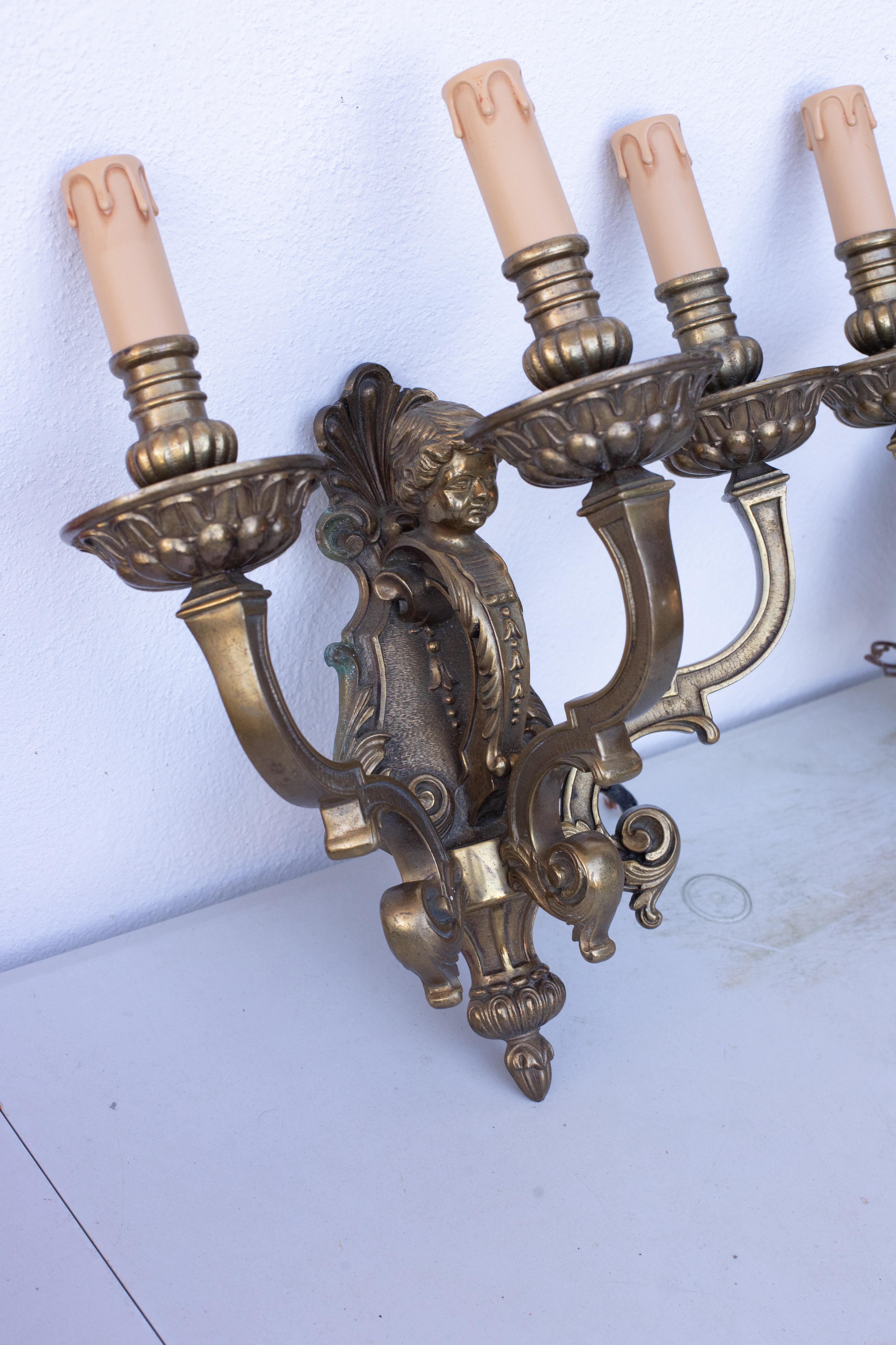 Pair of three-light sconces in the Louis XVI style For Sale 7