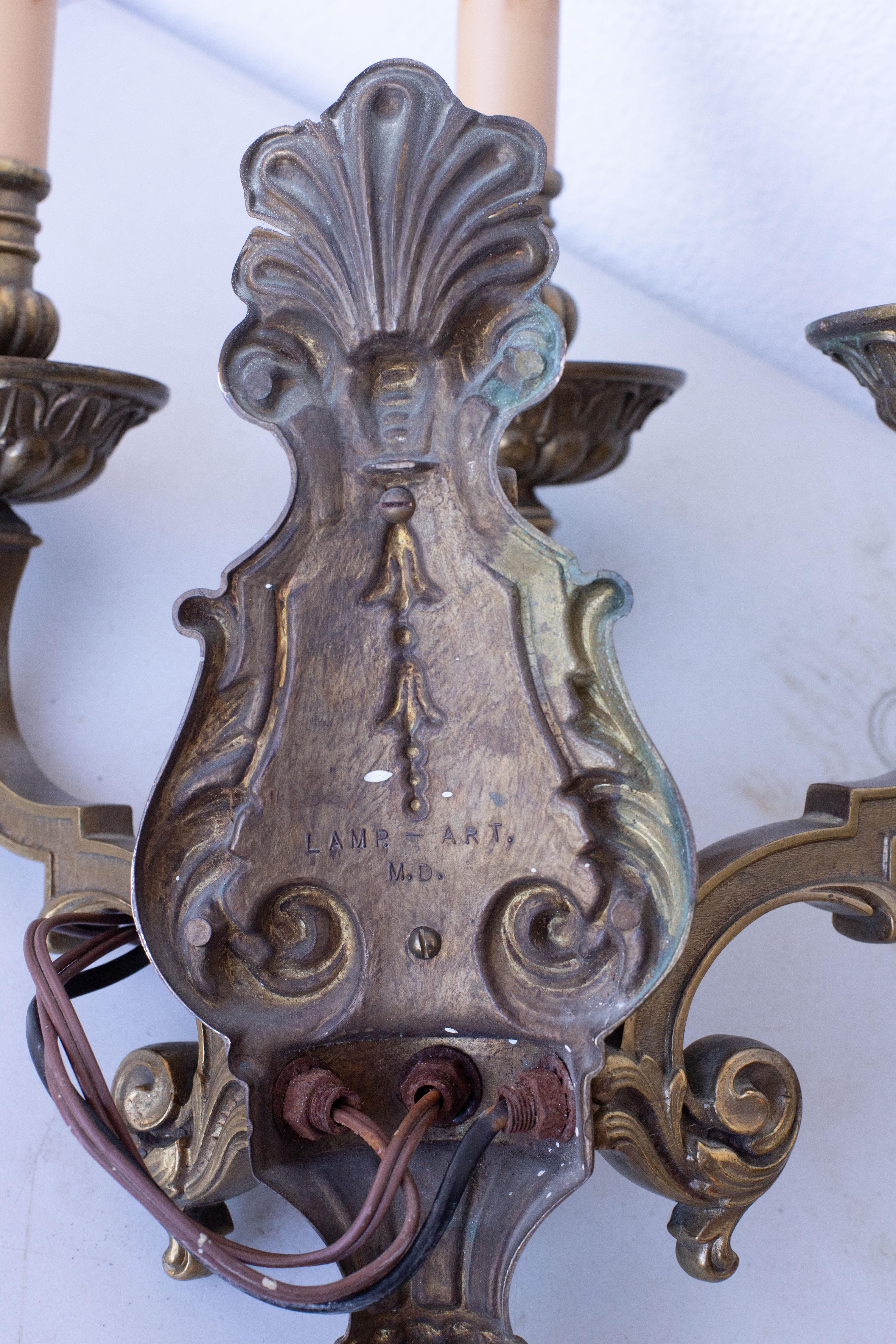 Pair of three-light sconces in the Louis XVI style For Sale 9