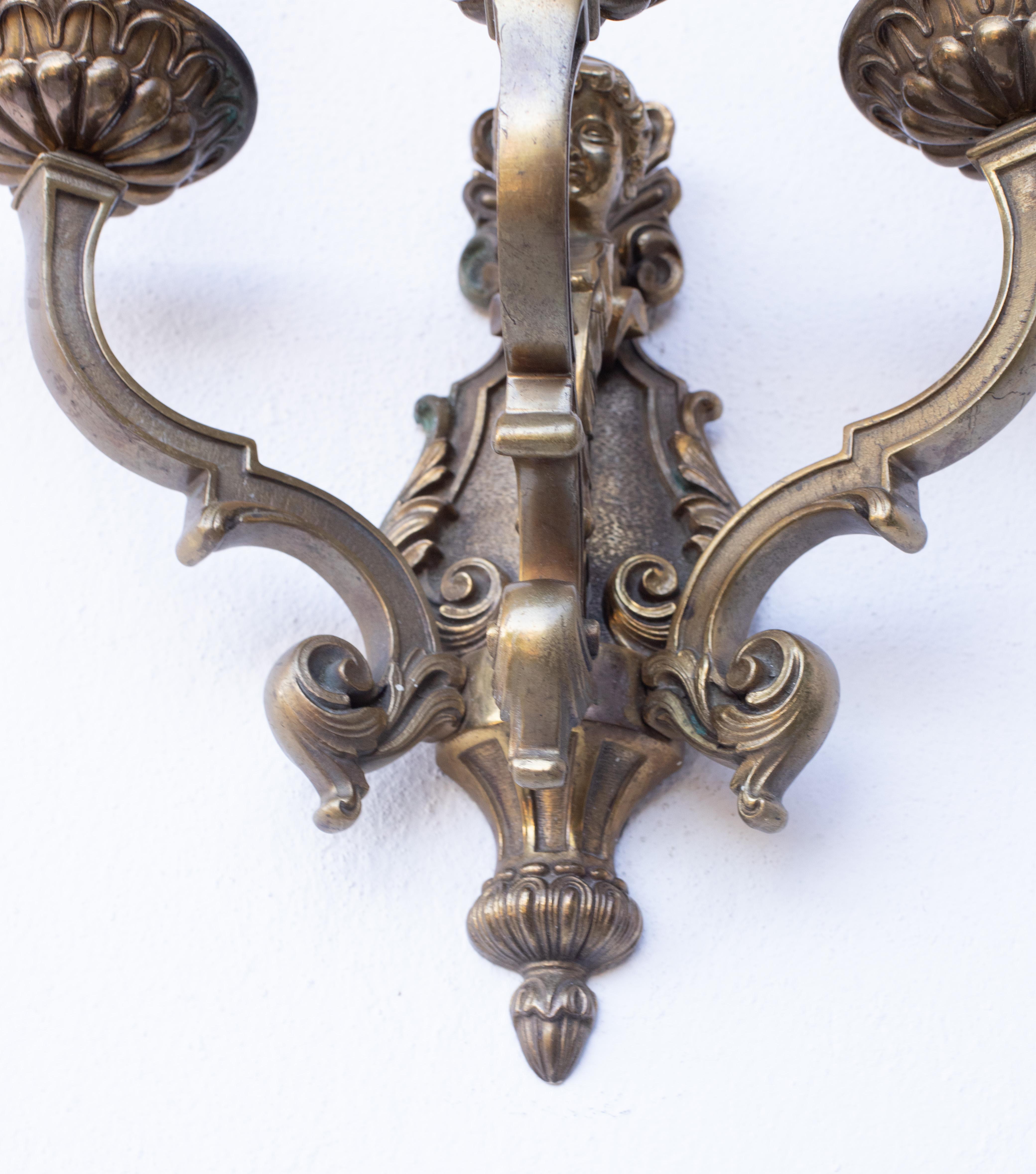 Pair of three-light sconces in the Louis XVI style For Sale 2