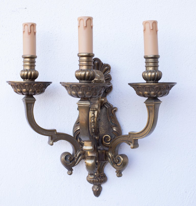 Paire D'appliques Anciennes Fer Forgé - 3 Lumières - Italie XXe Siècle - Originales