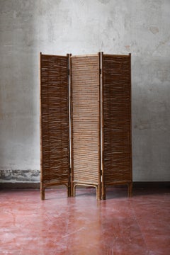 Three-panel rattan screen, 1980s