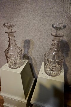Pair of Three Ringed Distinguished Georgian Cut Glass Decanters