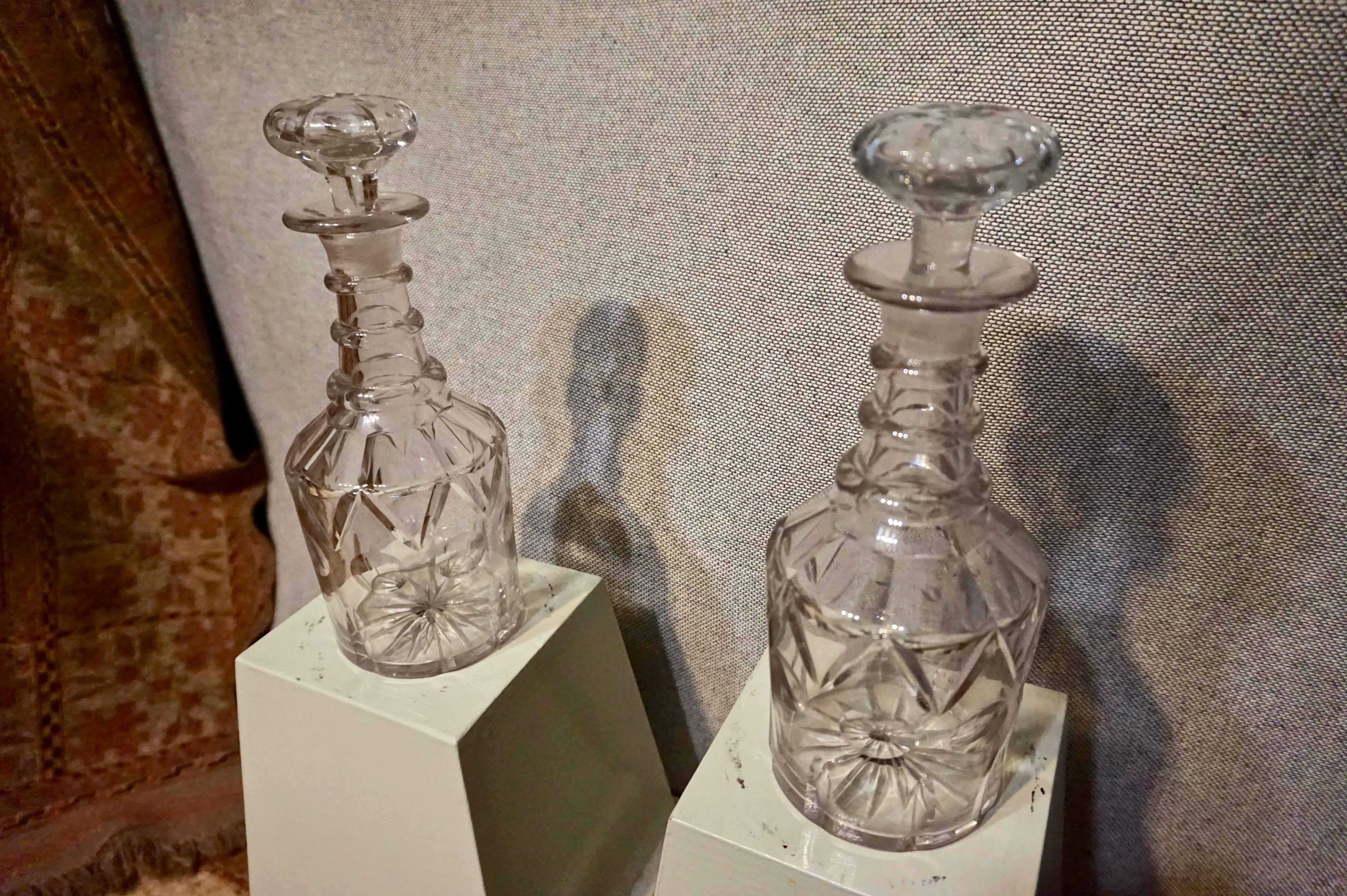 English Pair of Three Ringed Distinguished Georgian Cut Glass Decanters