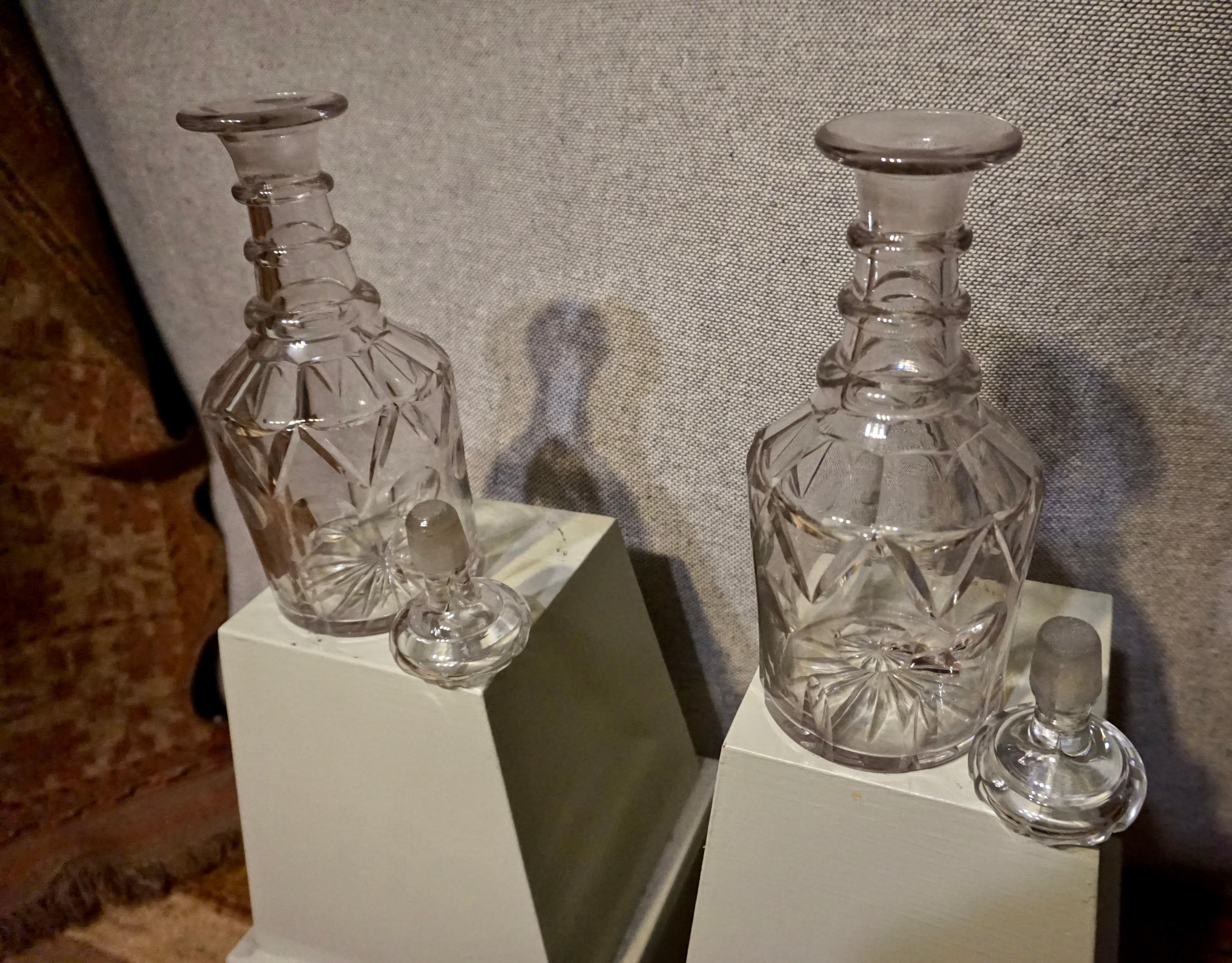 Pair of Three Ringed Distinguished Georgian Cut Glass Decanters 1
