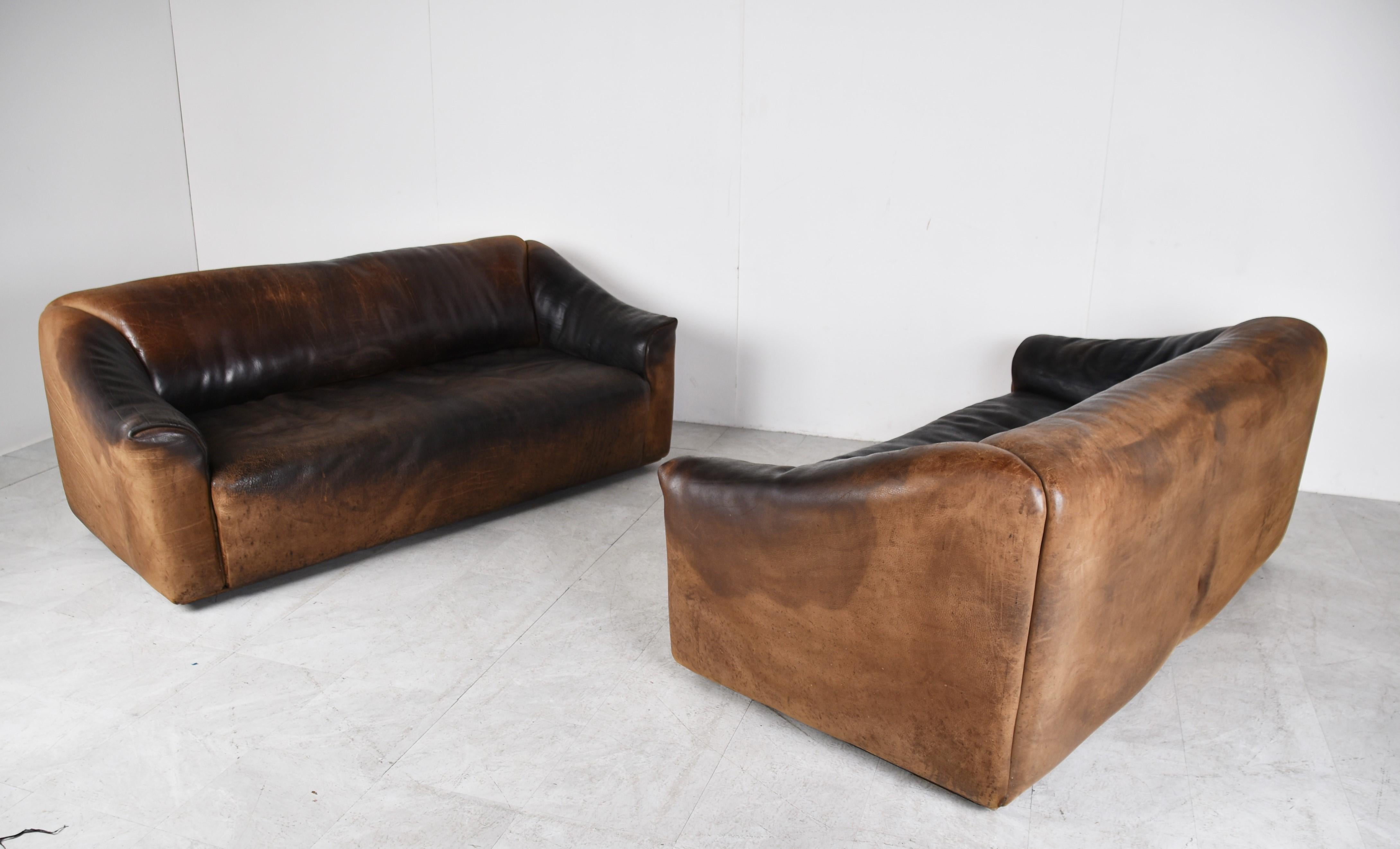 Leather Pair of three seater DS47 sofas by De sede, 1960s