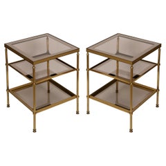 Pair of Three Tier French Brass and Glass Side Tables