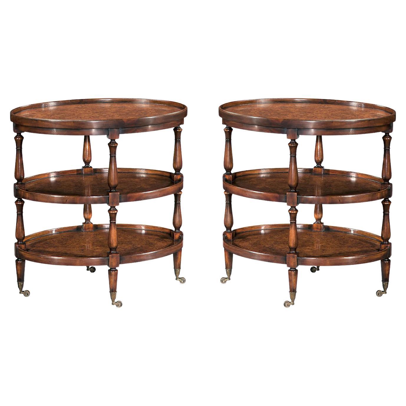 Pair of Three, Tier Oval End Tables