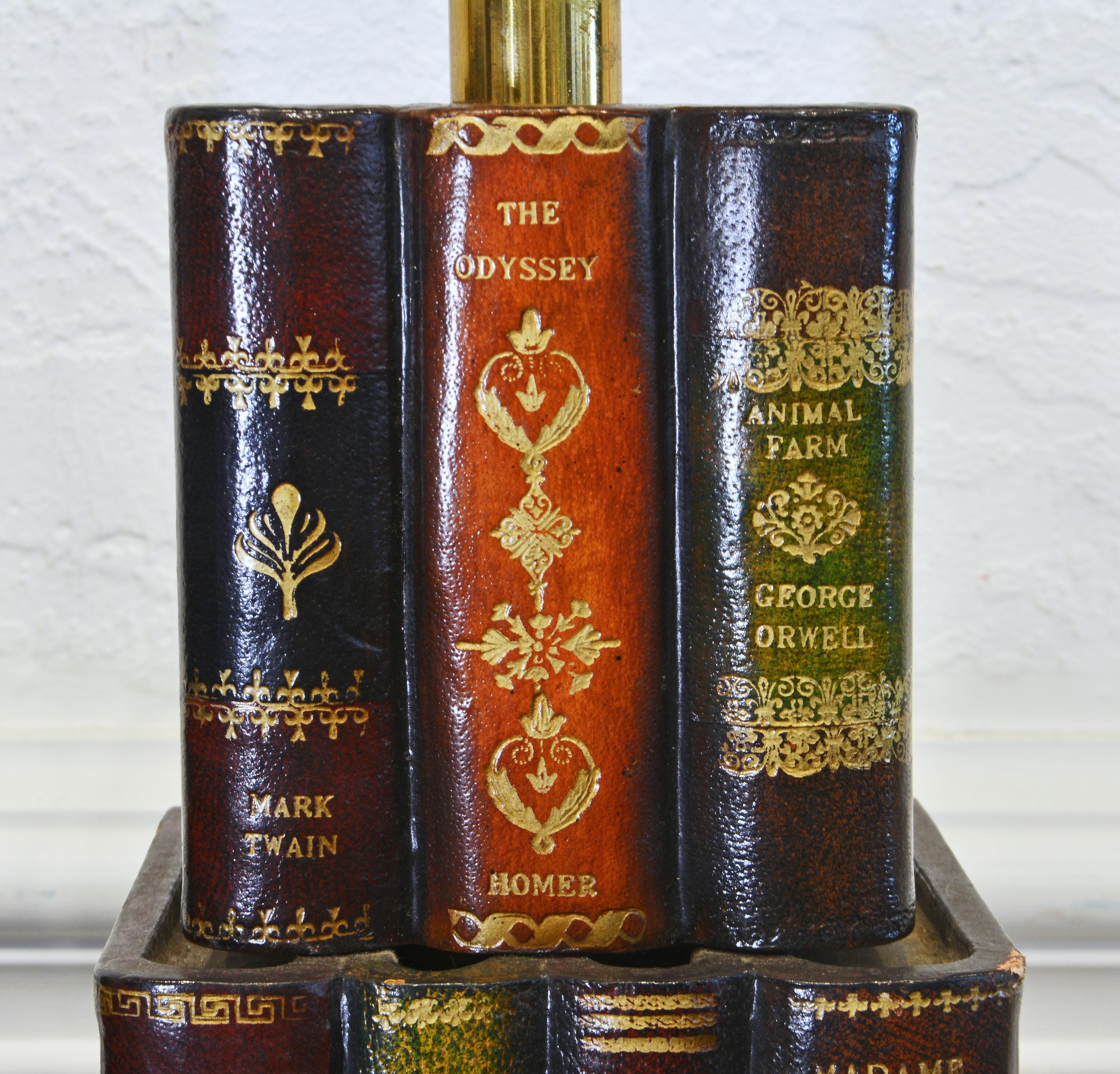 Pair of Three Tier Tall Mid-Century Maitland Smith Book Lamps, Original Shades 5