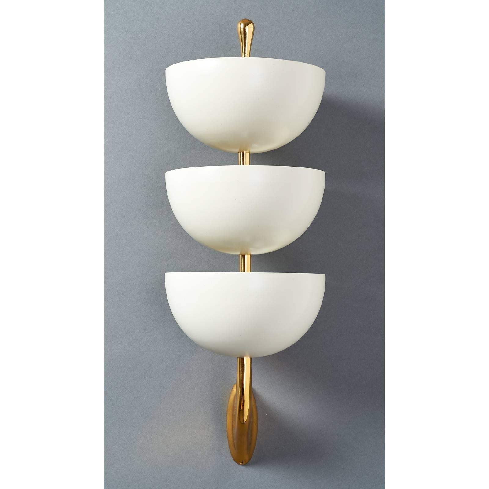 Italian Pair of Three-Tiered Enameled Metal Sconces by Stilnovo, Italy, 1950s