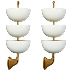 Pair of Three-Tiered Enameled Metal Sconces by Stilnovo, Italy, 1950s