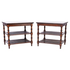 Vintage Pair of Three Tiered Walnut Stands or Tables
