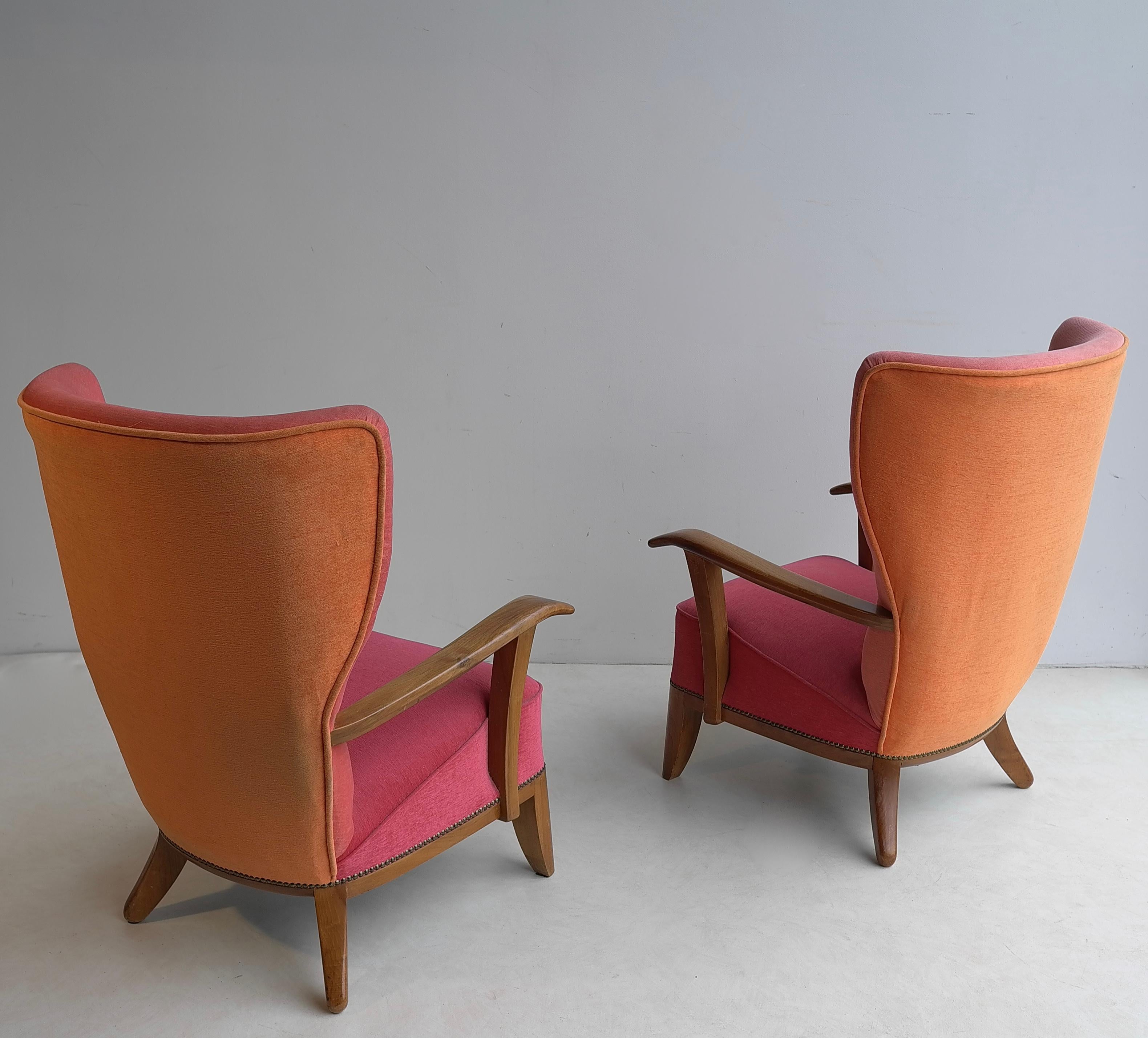 Pair of Three-Tone Mid-Century Modern Wingback Armchairs, France, 1948 For Sale 4