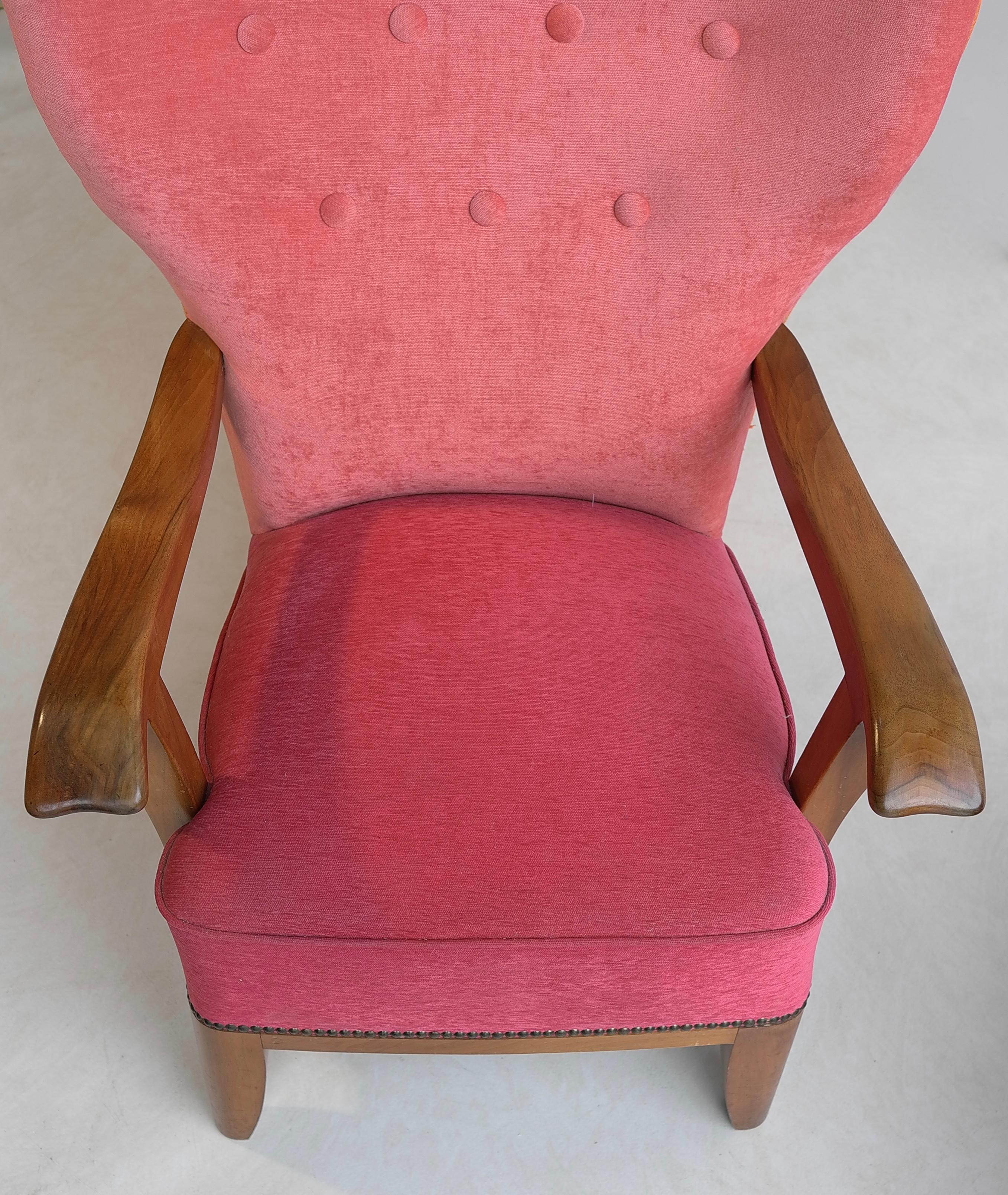Pair of Three-Tone Mid-Century Modern Wingback Armchairs, France, 1948 For Sale 3