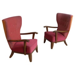 Zwei dreifarbige Mid-Century-Modern-Ohrensessel mit Ohrensesseln, Frankreich, 1948