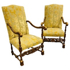 Pair of Throne Chairs, Fauteuils in Louis XIV Fashion, Fine Upholstery