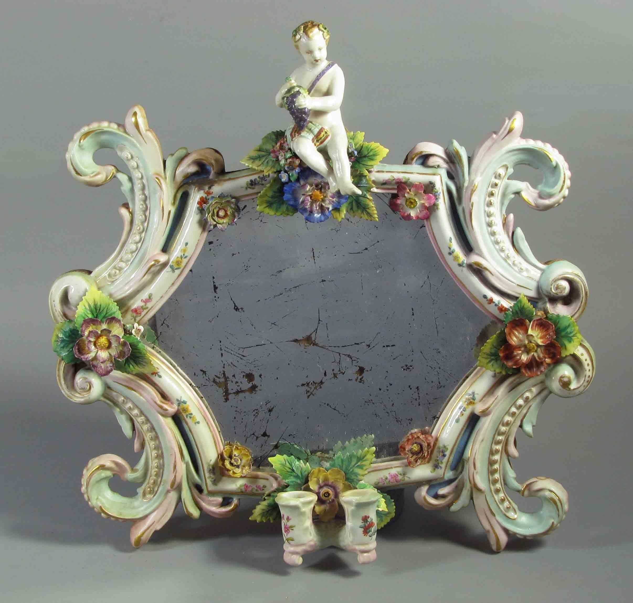 Other Pair of Thuringian Meissen-style Porcelain Two-Light Mirror Grinadoles Ca. 1870  For Sale