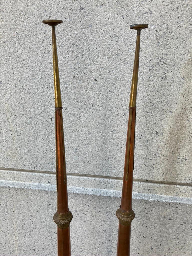 Pair of Tibetan Buddhist Copper and Brass Repousse Ritual Trumpets 11