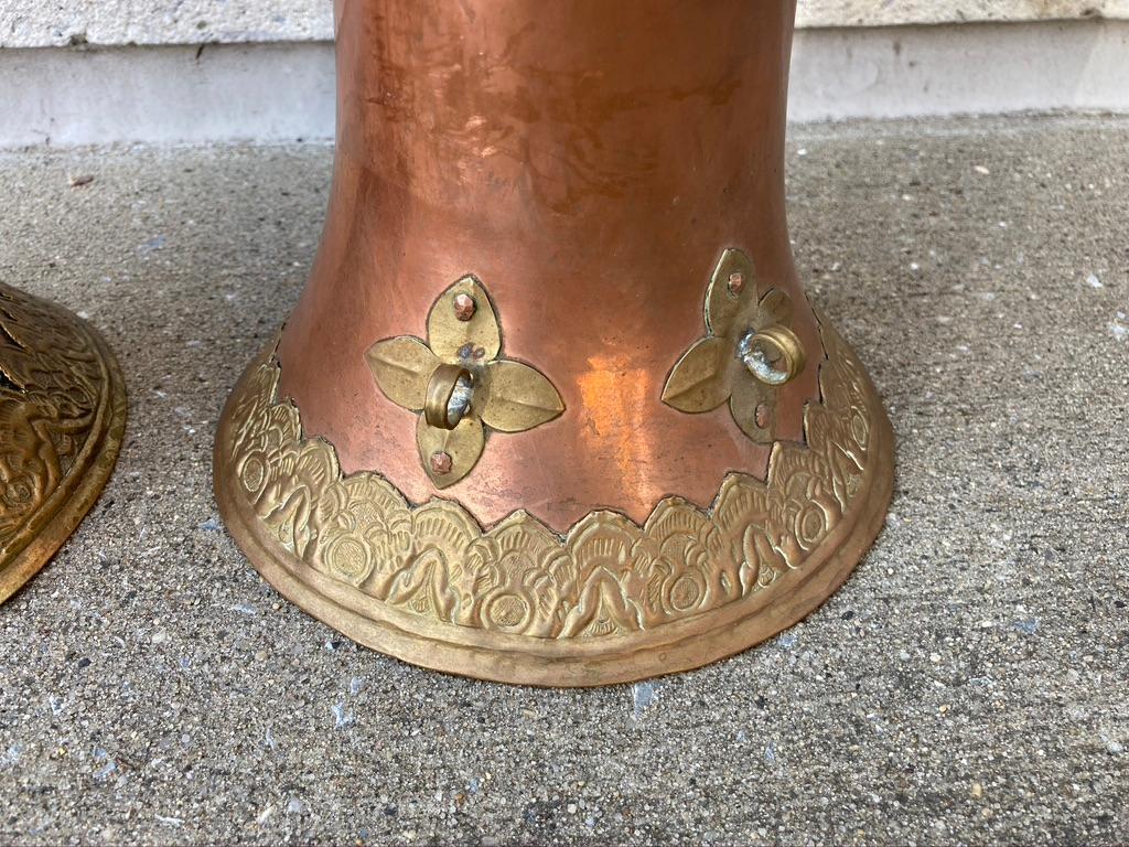 Pair of Tibetan Buddhist Copper and Brass Repousse Ritual Trumpets 2