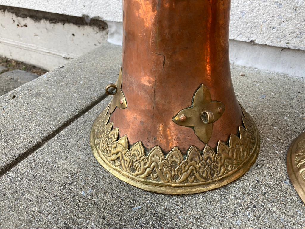 Pair of Tibetan Buddhist Copper and Brass Repousse Ritual Trumpets 3