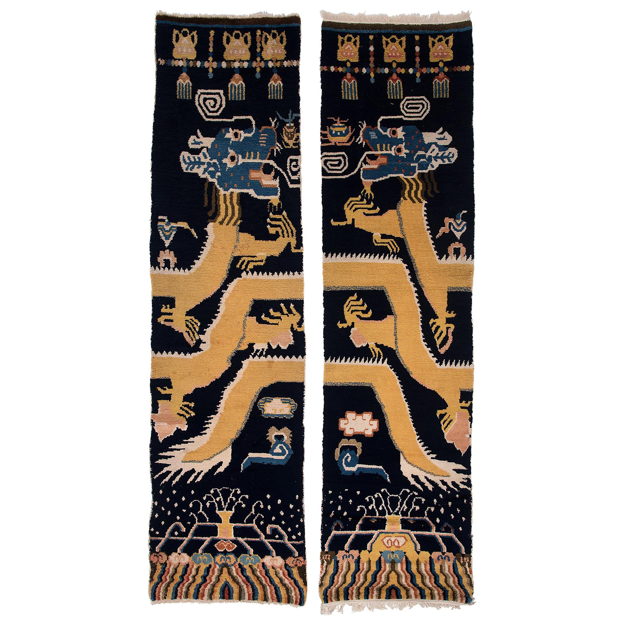 Pair of Tibetan Dragon Column Carpet Runners, circa 1900
