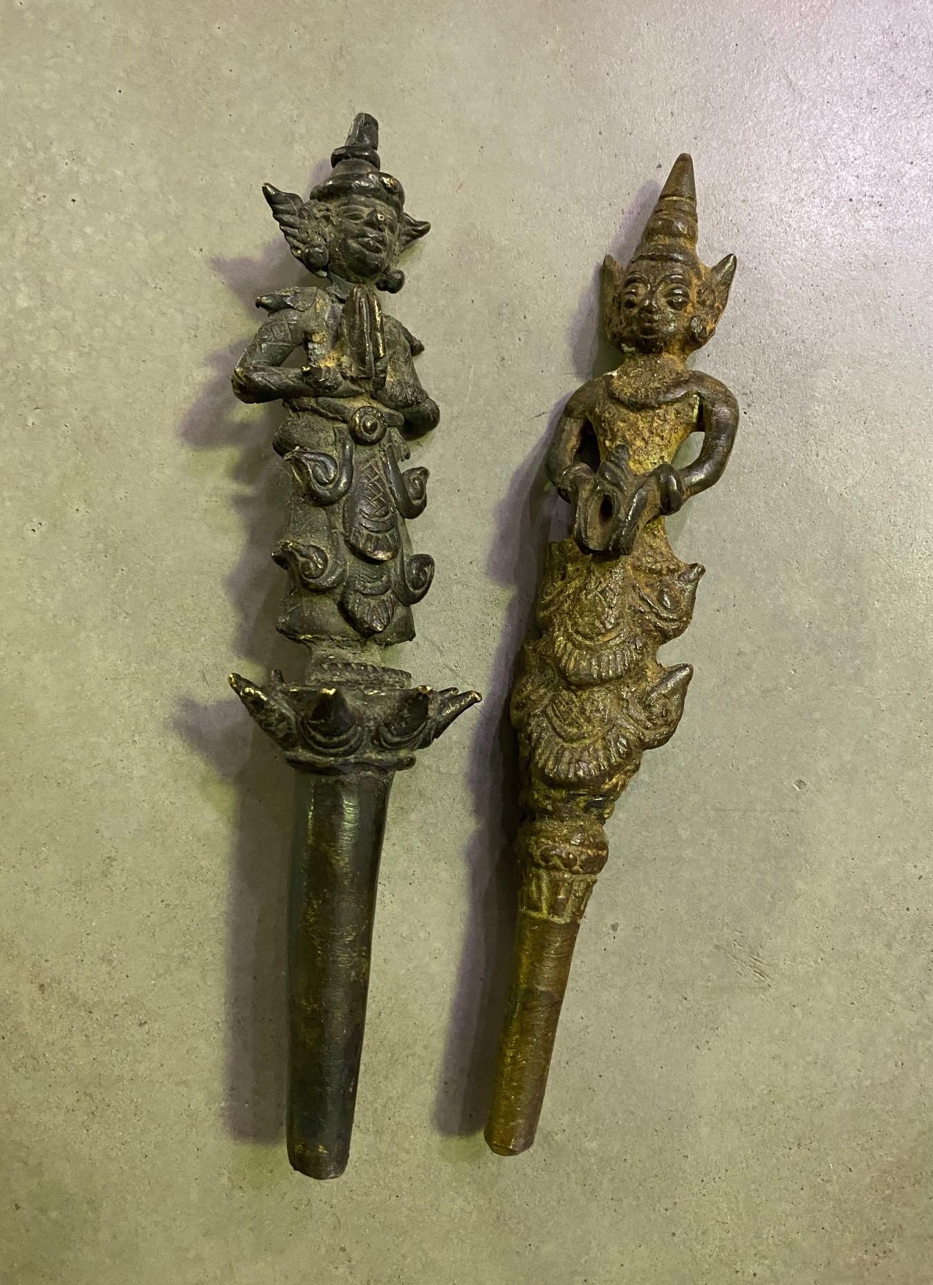 A very interesting pair of praying/ offering figures. We are not quite sure what they were used for but they have some age and are quite heavy and solid for their sizes. We believe they are from Tibet/Northern Nepal. 

Was acquired from a