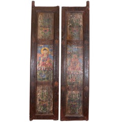 Antique Pair Of Tibetan Painted Doors