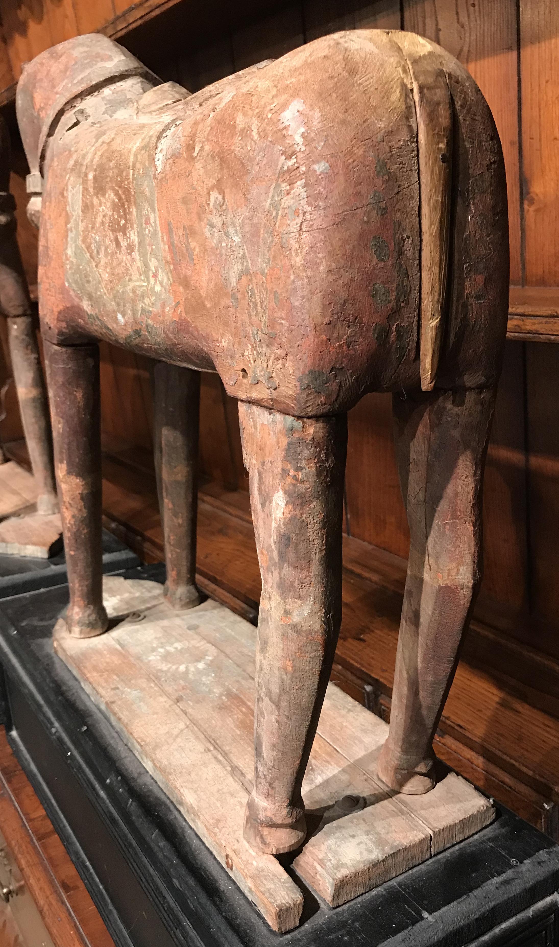 Pair of Tibetan Polychrome Wooden Horse Elements on Plinths 1
