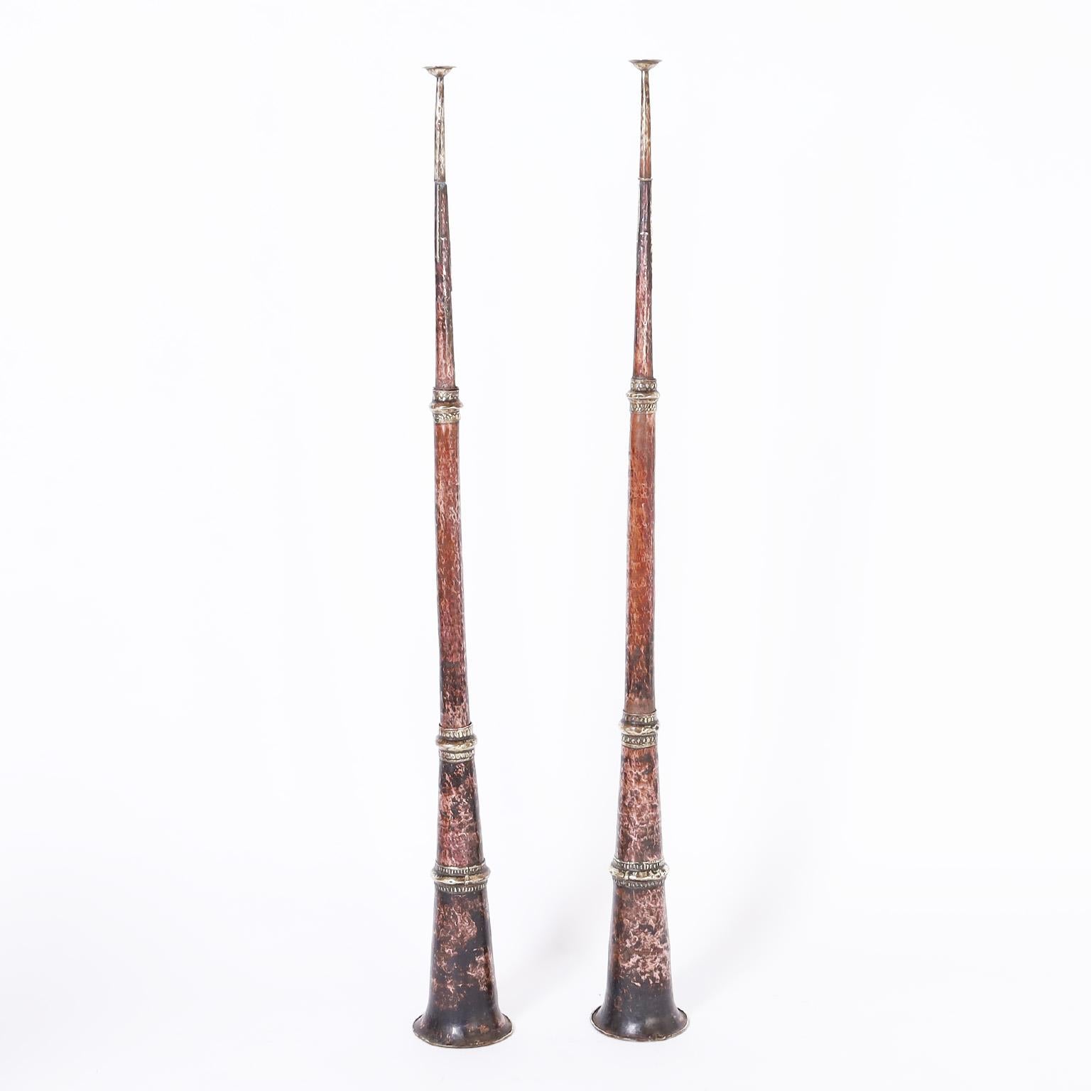 British Colonial Pair of Tibetan Telescopic Horns or Dungchens