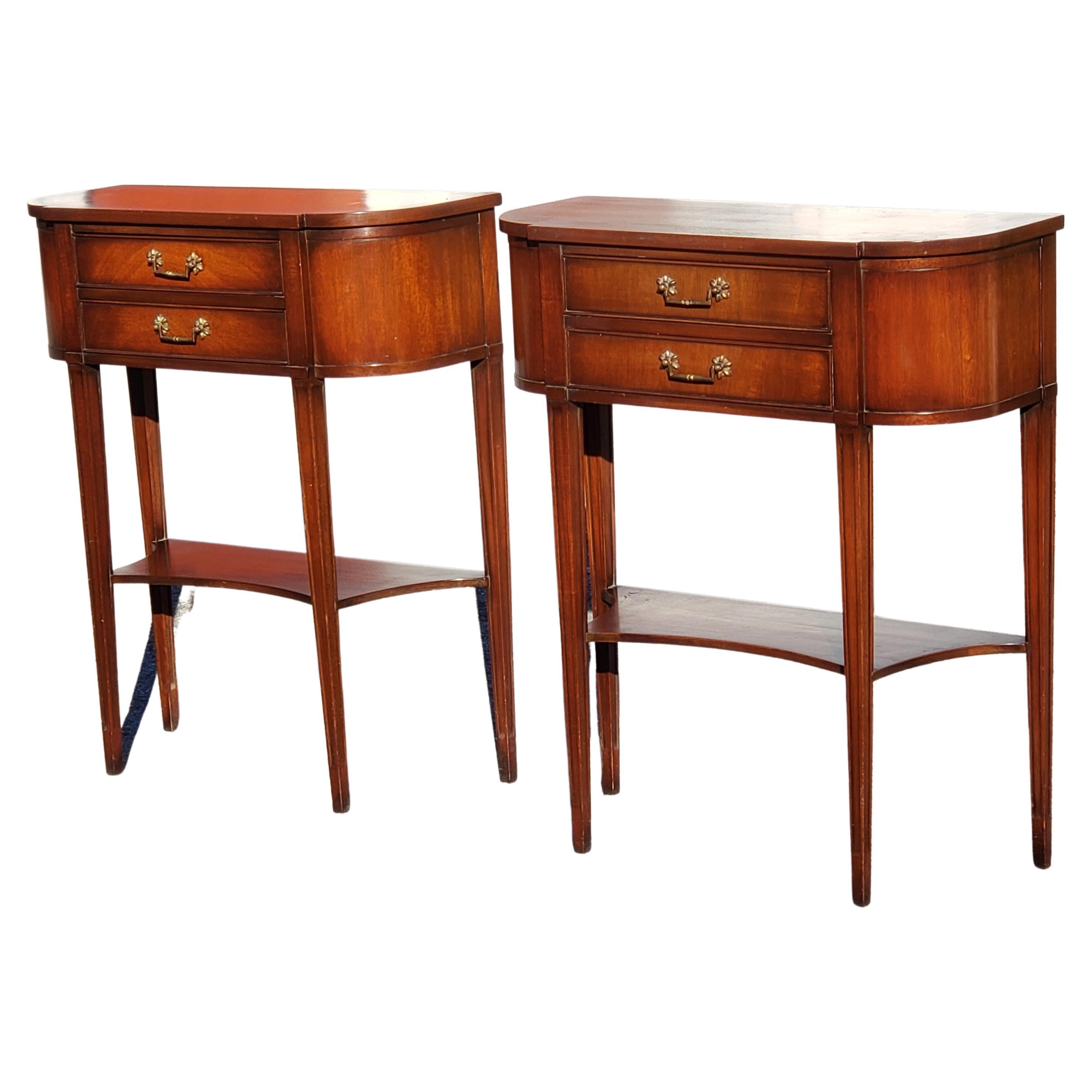Pair of Tier 2-Drawer Banded Mahogany Regency Console Tables, Circa 1940s 3