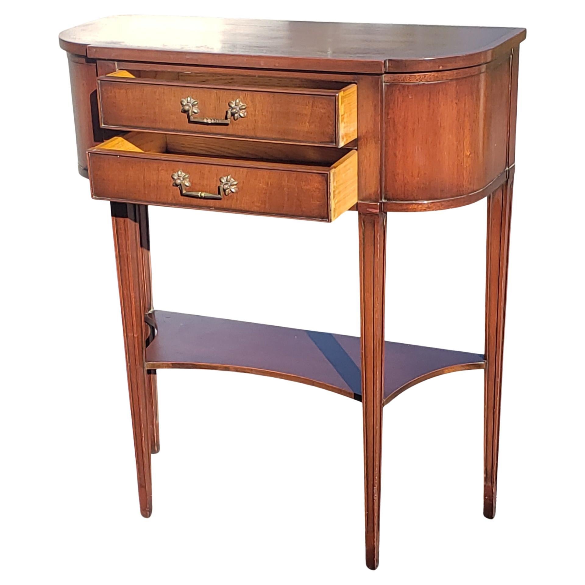 20th Century Pair of Tier 2-Drawer Banded Mahogany Regency Console Tables, Circa 1940s