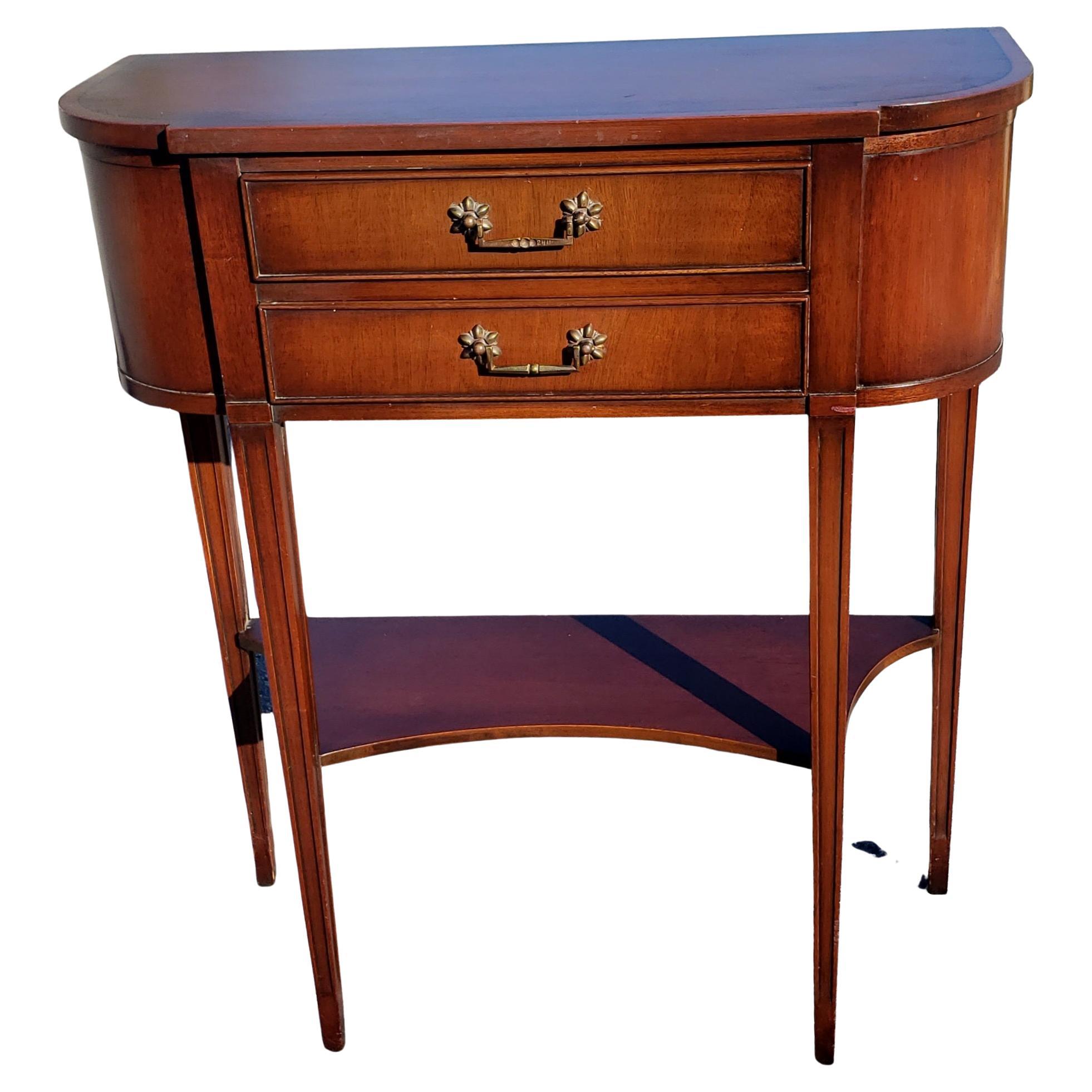 Pair of Tier 2-Drawer Banded Mahogany Regency Console Tables, Circa 1940s 1
