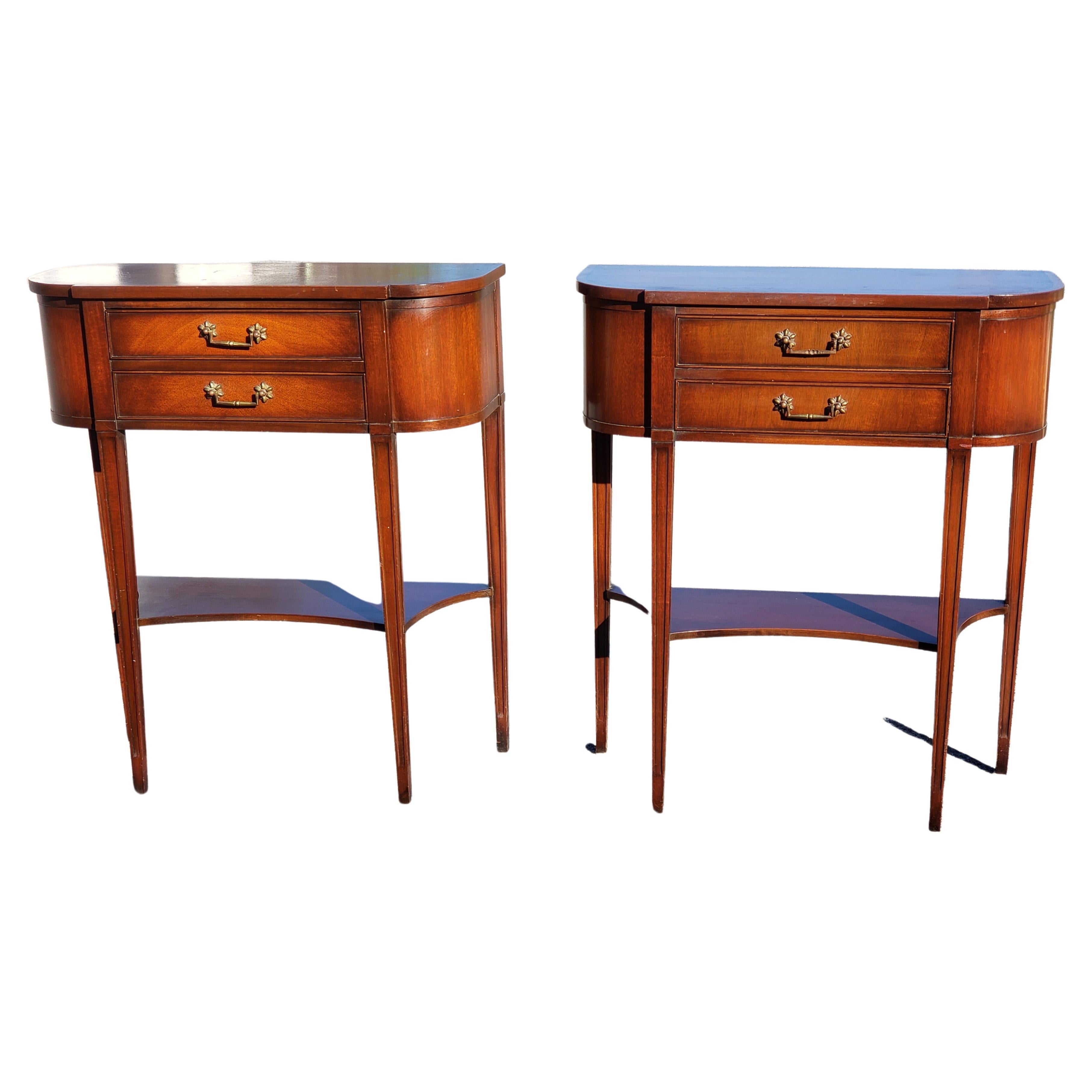 Pair of Tier 2-Drawer Banded Mahogany Regency Console Tables, Circa 1940s 2