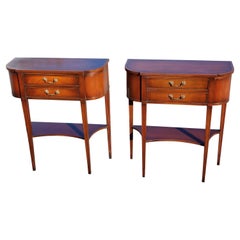 Antique Pair of Tier 2-Drawer Banded Mahogany Regency Console Tables, Circa 1940s