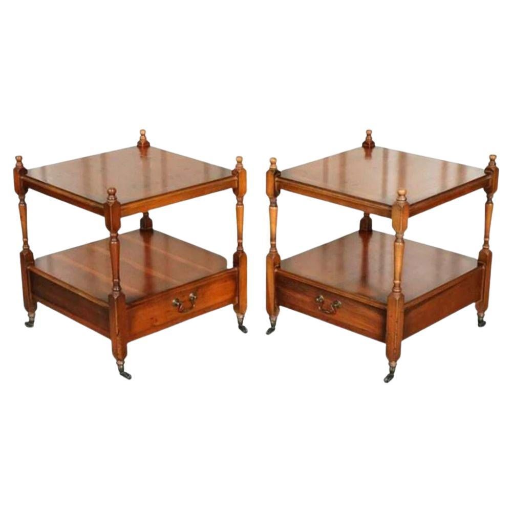 Pair of Tier Burr Yew Wood Nightstands End Lamp Bedside Tables, 1950s For Sale