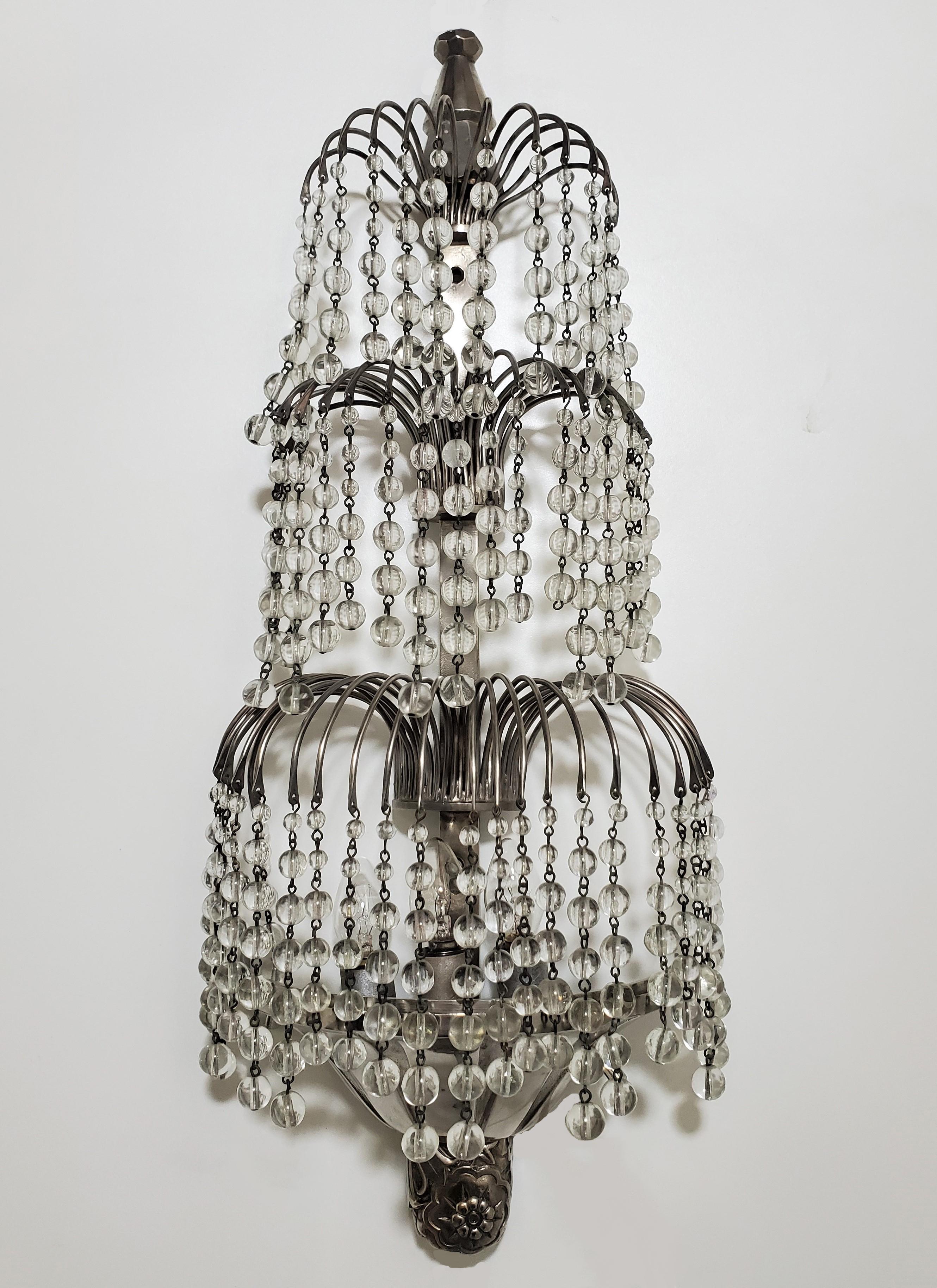 Pair of Tiered Crystal French Art Deco Wall Sconces Attrib to Sue et Mare For Sale 6