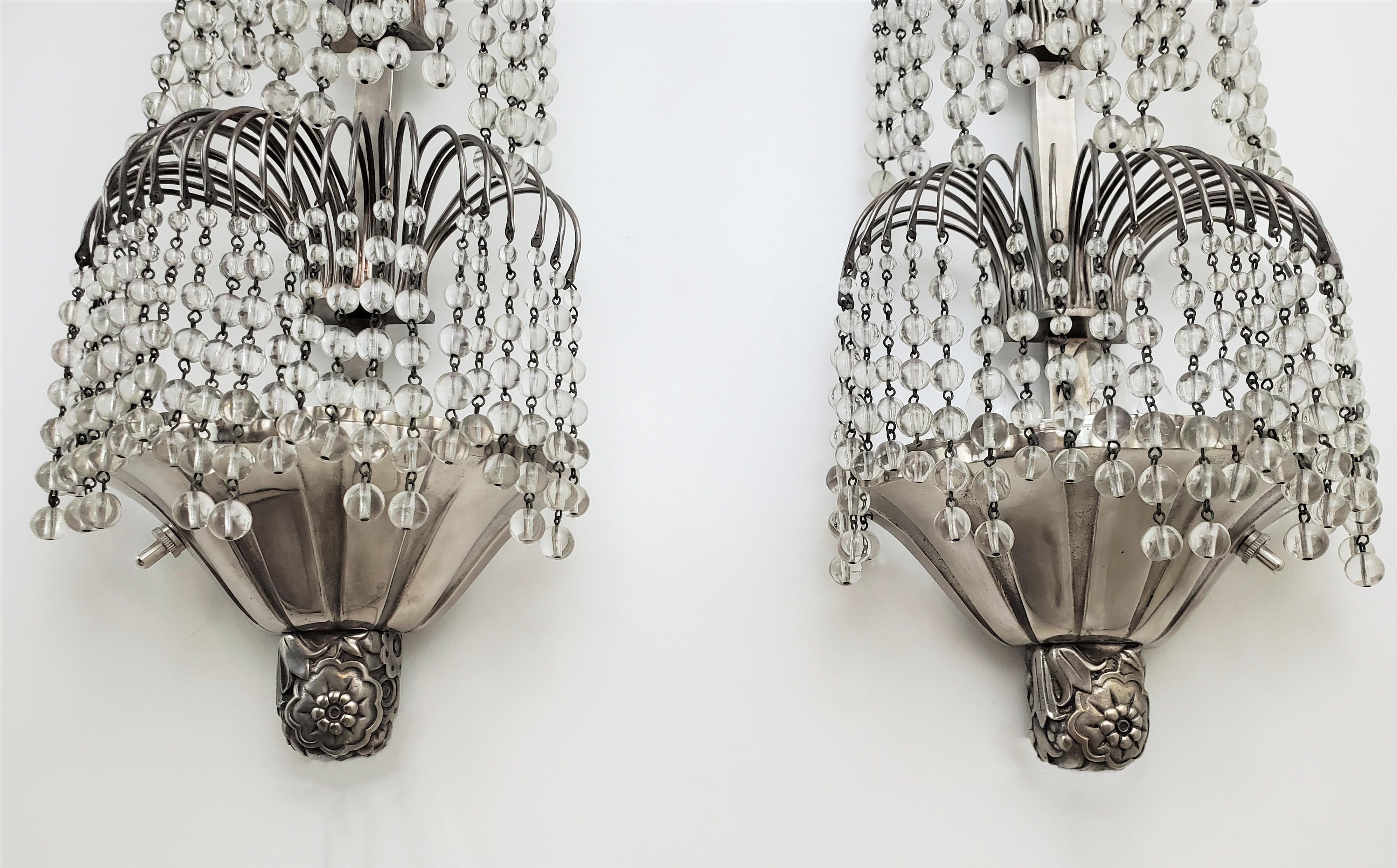 Pair of Tiered Crystal French Art Deco Wall Sconces Attrib to Sue et Mare For Sale 10
