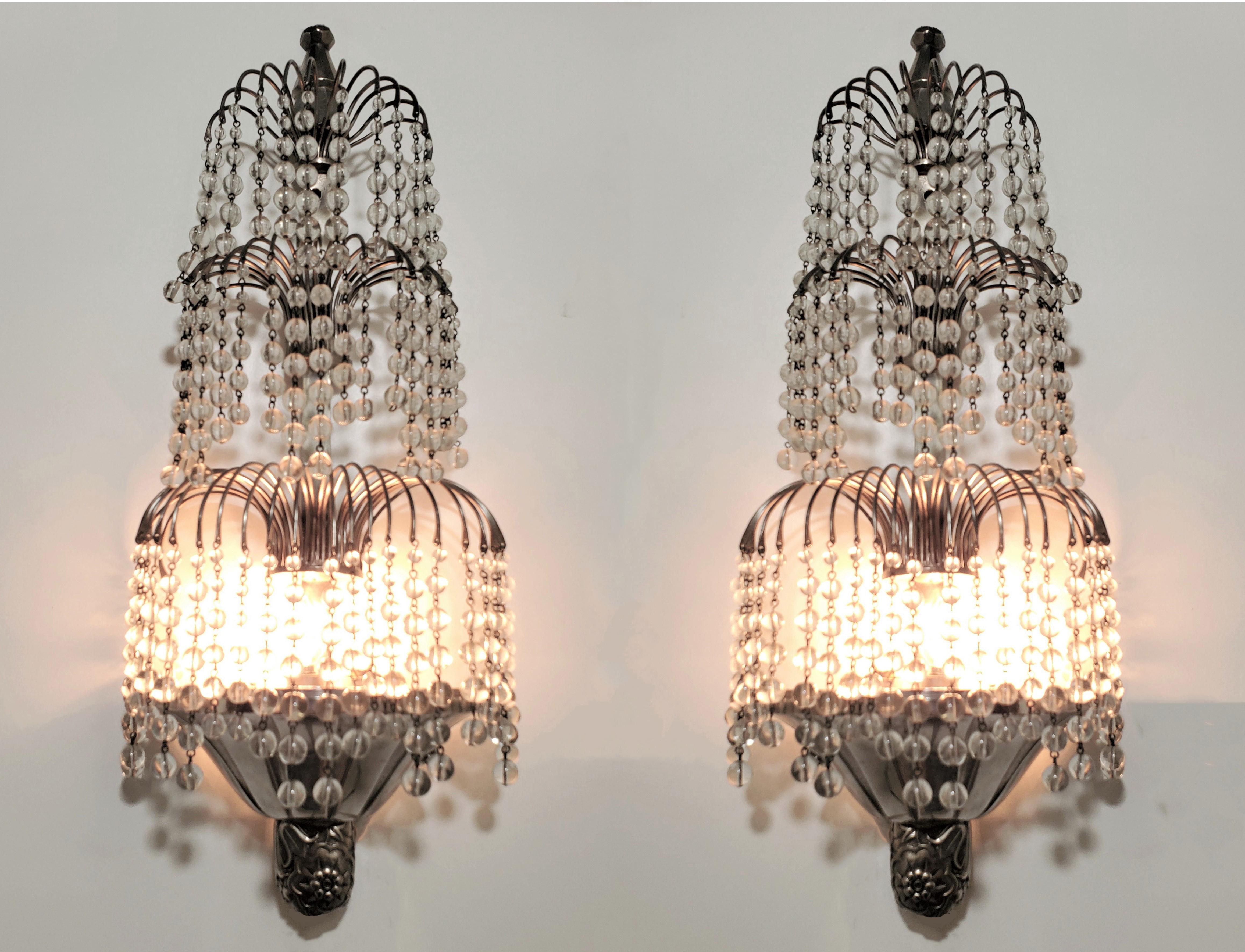 Pair of Tiered Crystal French Art Deco Wall Sconces Attrib to Sue et Mare For Sale 15