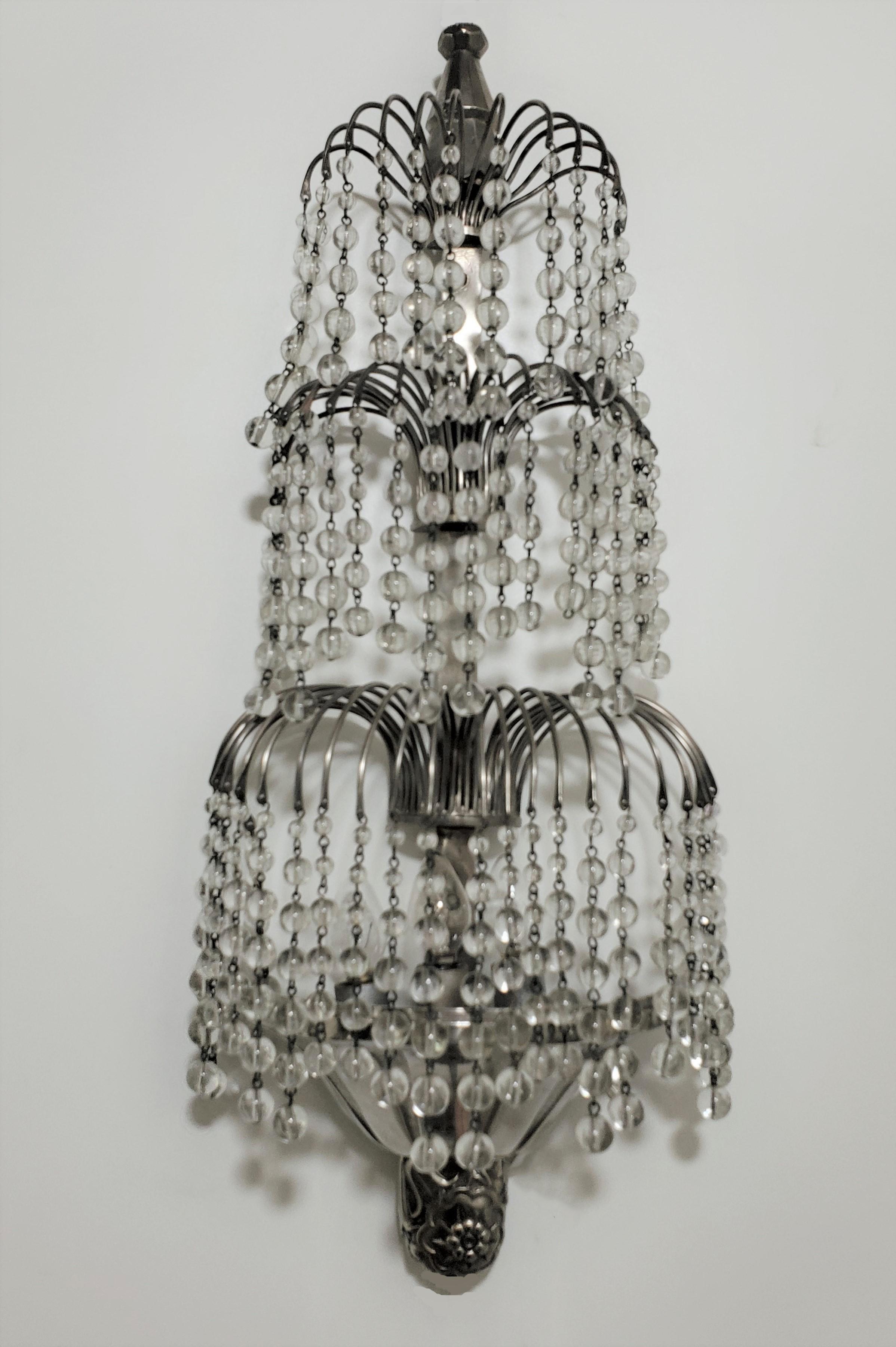 Pair of Tiered Crystal French Art Deco Wall Sconces Attrib to Sue et Mare For Sale 1