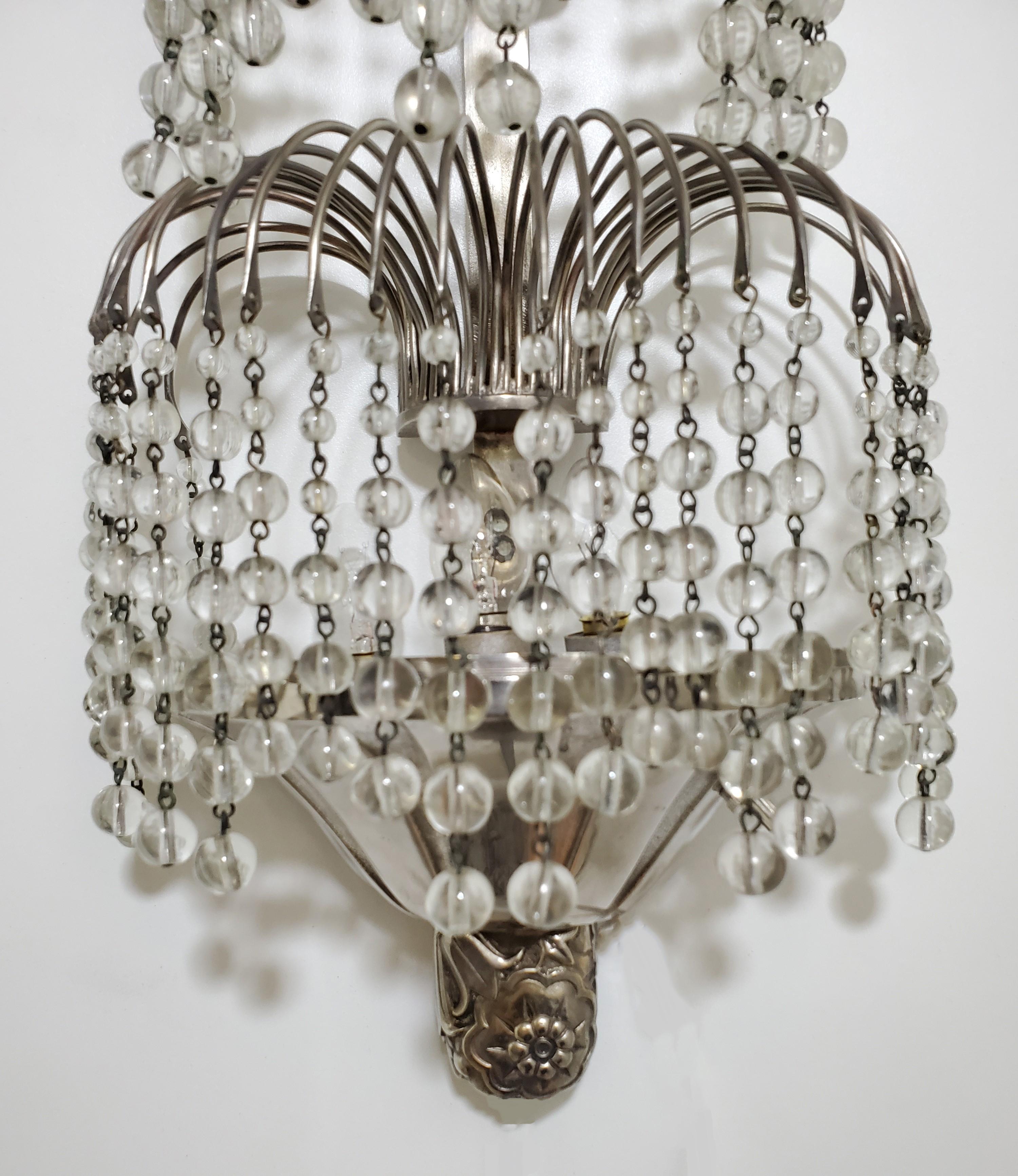 Pair of Tiered Crystal French Art Deco Wall Sconces Attrib to Sue et Mare For Sale 2