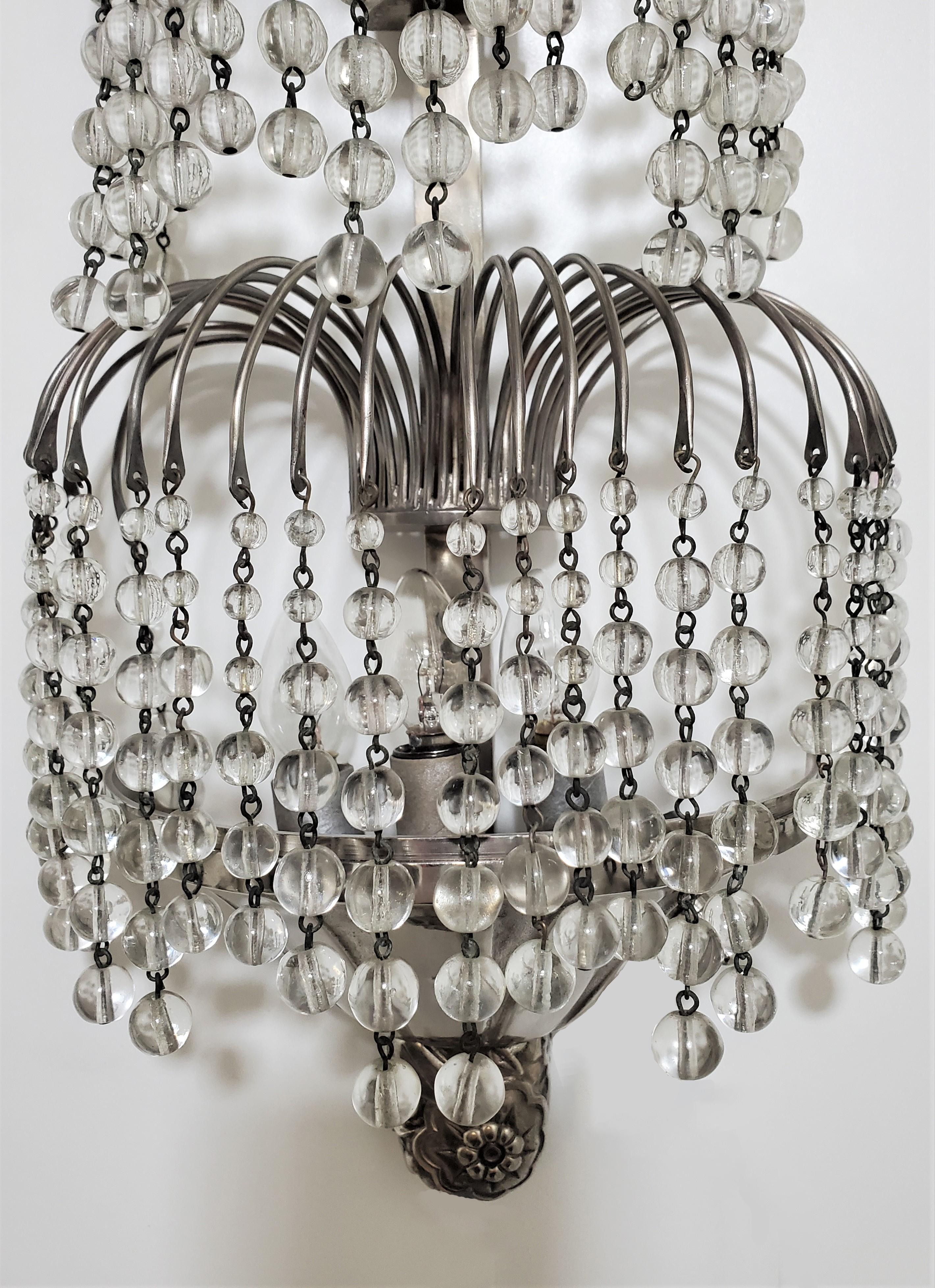 Pair of Tiered Crystal French Art Deco Wall Sconces Attrib to Sue et Mare For Sale 5