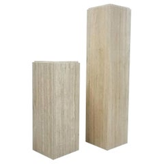 Pair of Tiered Square Italian Travertine Display Pedestals