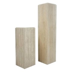 Pair of Tiered Square Italian Travertine Display Pedestals