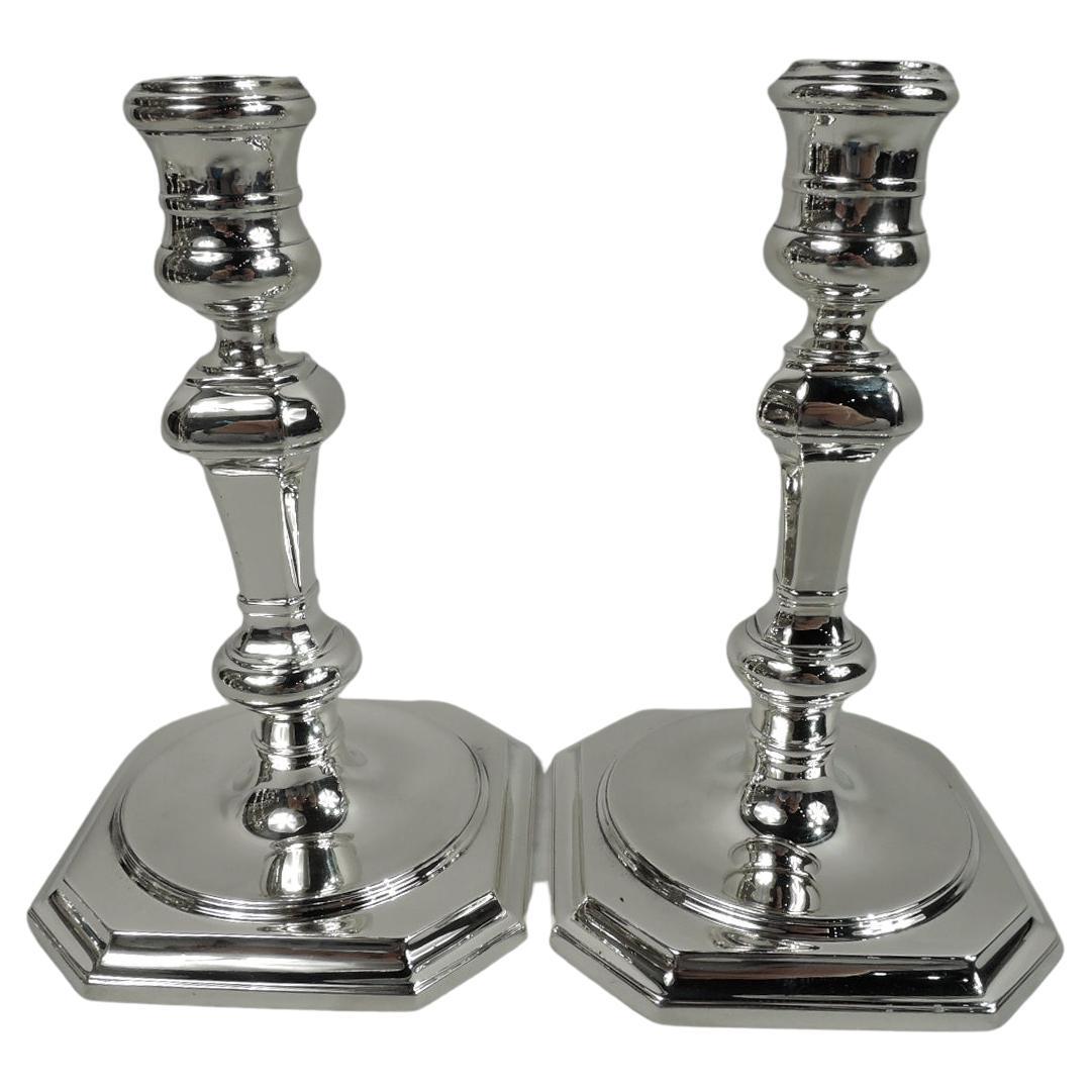 Pair of Tiffany American Colonial Sterling Silver Candlesticks
