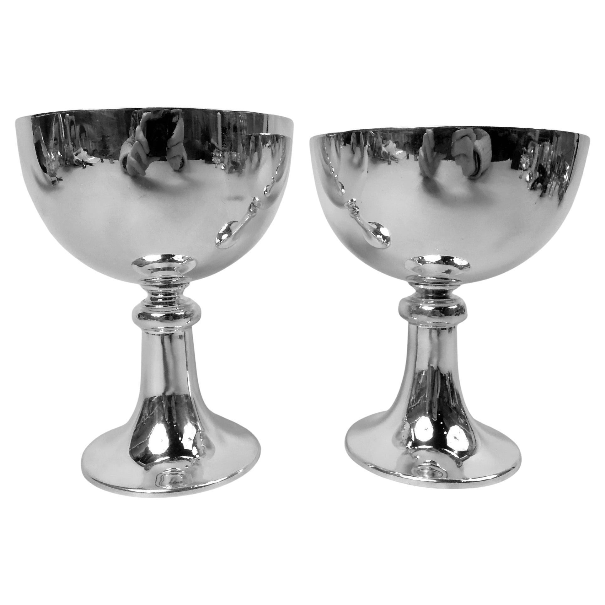 Pair of Tiffany American Modern Classical Sterling Silver Chalice Goblets