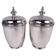 Pair of Tiffany American Modern Classical Sterling Silver Covered Urns
