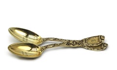 Pair of Tiffany &amp; Co. Chrysanthemum Gilt Sterling Silver Spoons