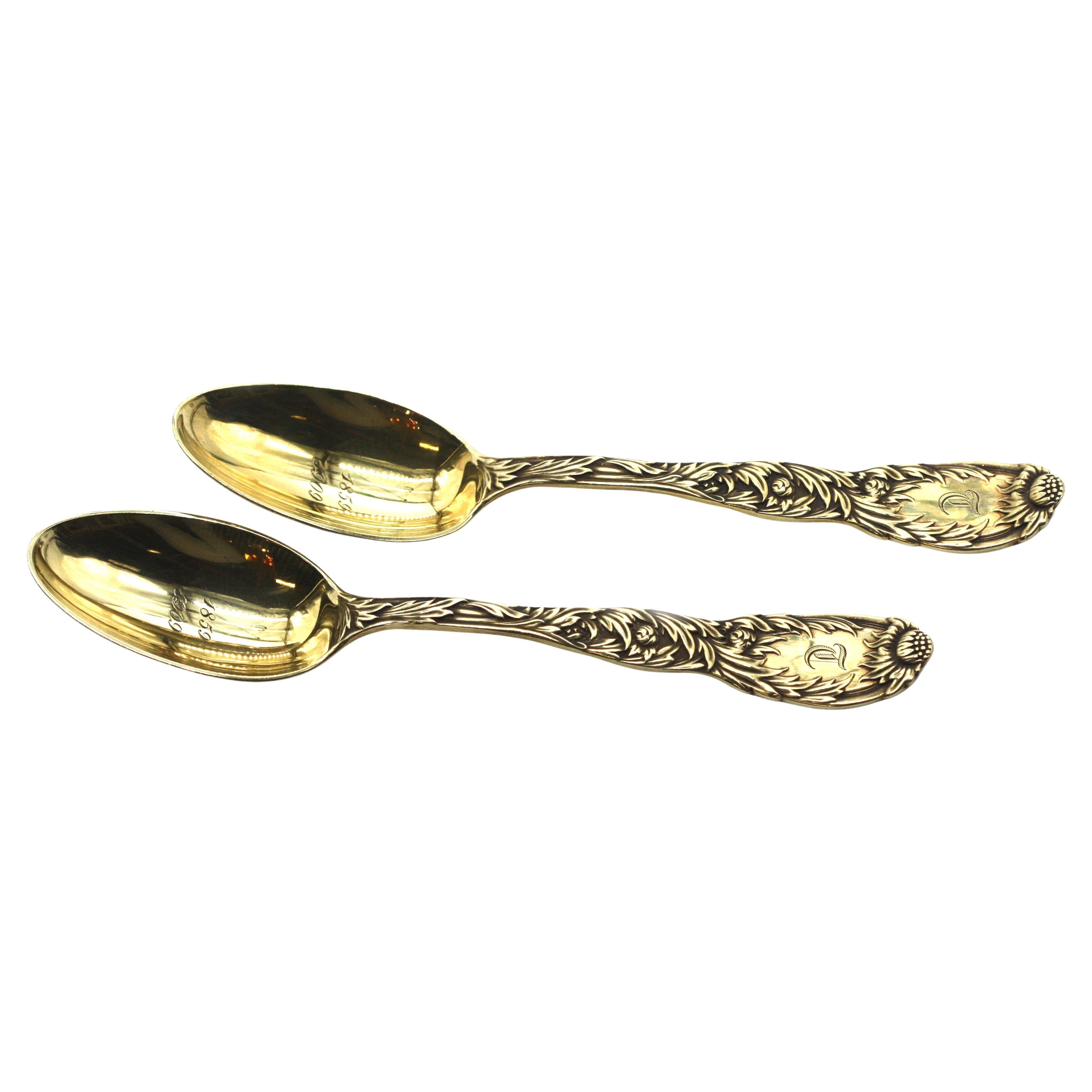 Pair of Tiffany & Co. Chrysanthemum Gilt Sterling Silver Spoons
